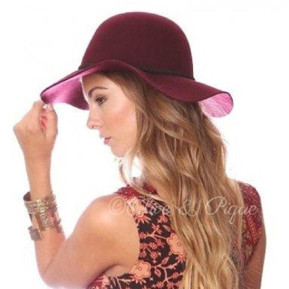 Step Out in Style Burgundy ohemian Wool Floppy Hat with Braided Suede Trim - Picture 2 of 2